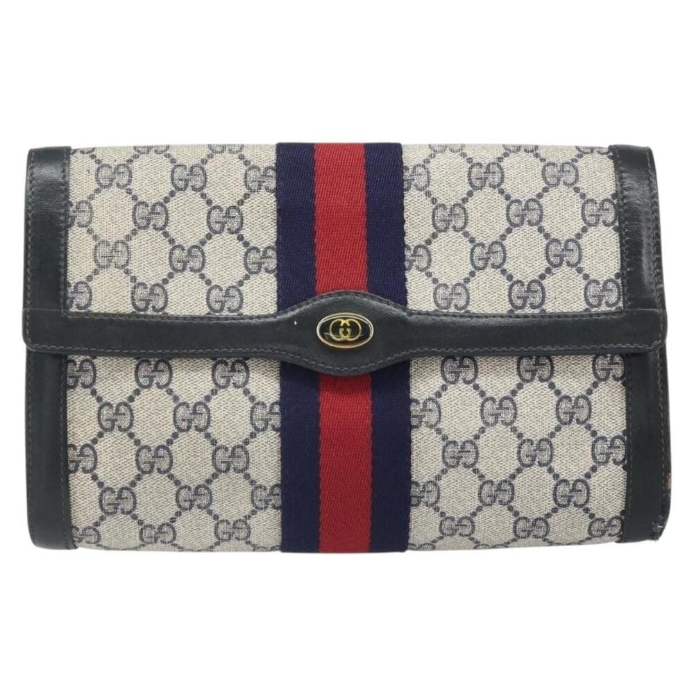 Gucci GG Supreme Web Clutch Bag Navy Gold 010 378 Blue